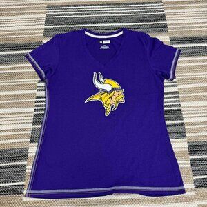 NFL Womens T-Shirt Minnesota Vikings V-Neck Short Sleeve Pullover Pullover Sz L